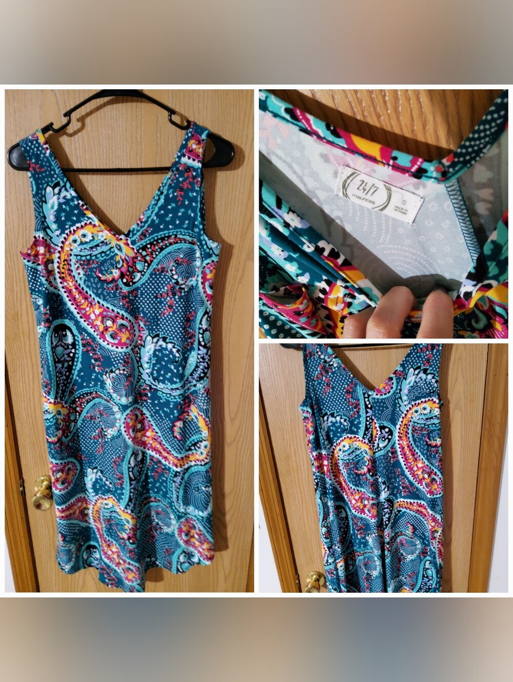 Maurices 24/7 Teal Paisley V-Neck Sleeveless Dress